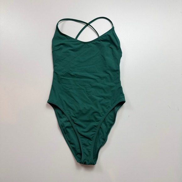 Vuori Other - Vuori Womens Turquoise Green Open Back One Piece Swimsuit High Cut Scoop Neck